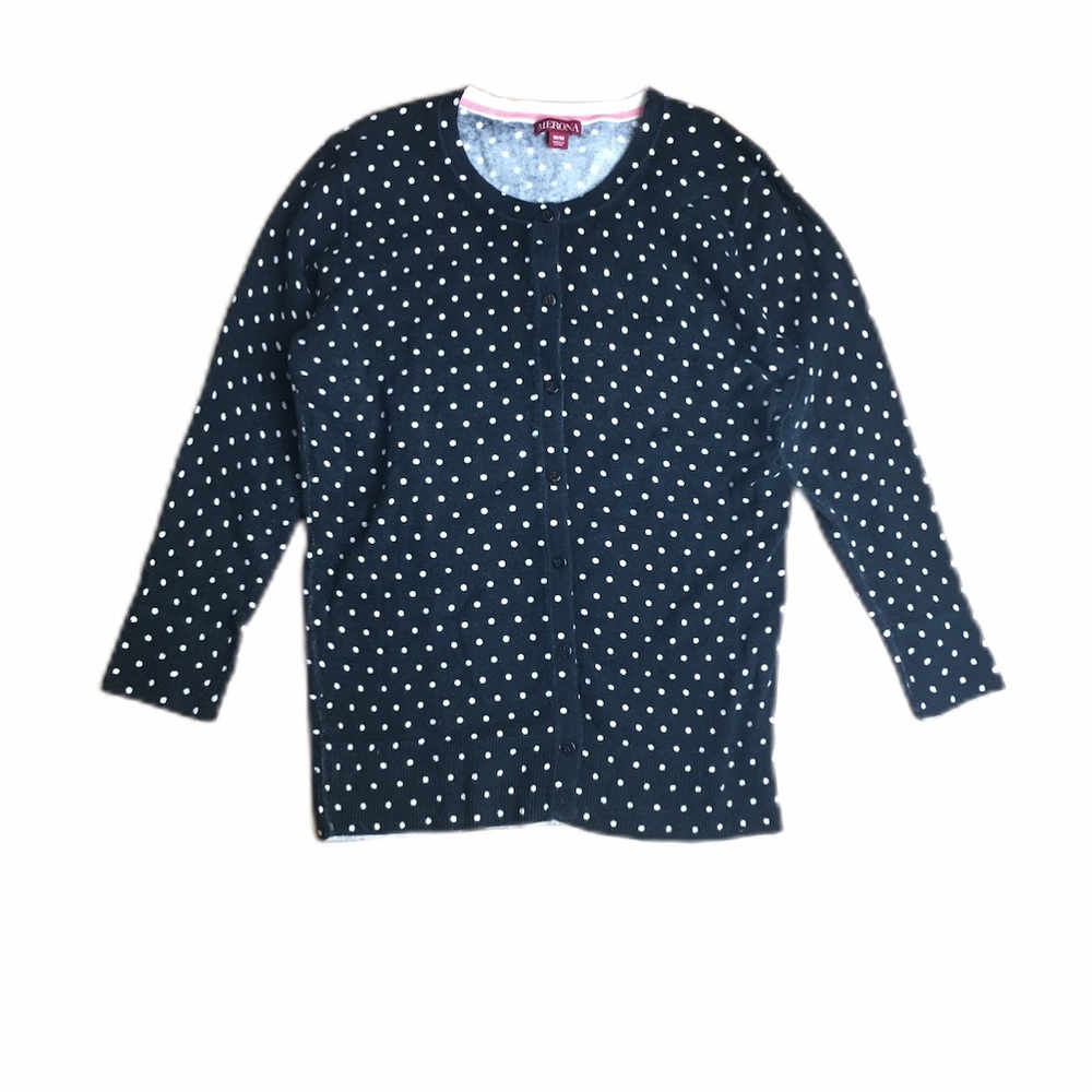 Merona Black w/white polka dot crew neck cardigan